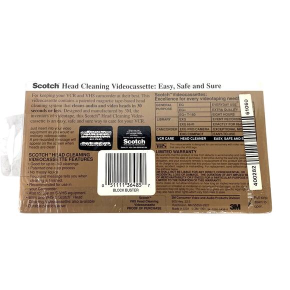 Vintage 1991 Scotch VHS Head Cleaning Videocassette New Sealed Blockbuster - Picture 5 of 5